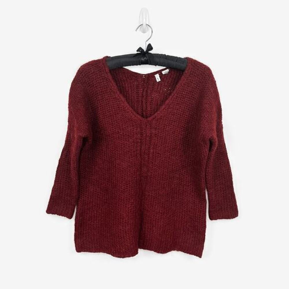 Anthropologie Moth V-Neck Sweater‎ Size S Dark Red Minimalist Granola Girl Cabin